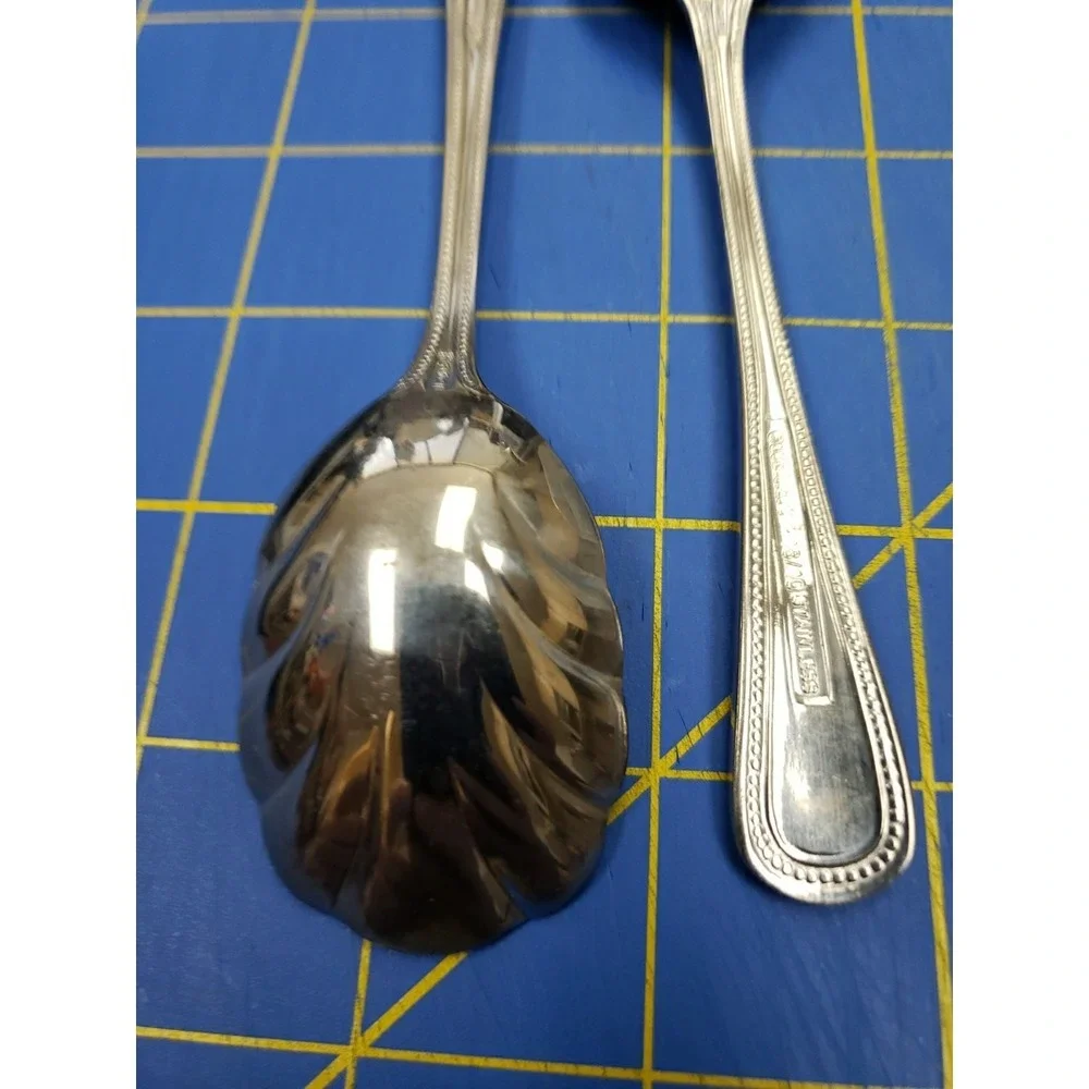 Lot of 2 Cuisinart Sugar Shell Spoon 18/10 Stainless Beaded Edge 6 Inches
